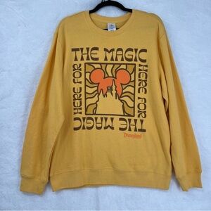 NWT Disney Adult M Mustard Yellow Crewneck Sweatshirt Psychadelic 60s 70s Design